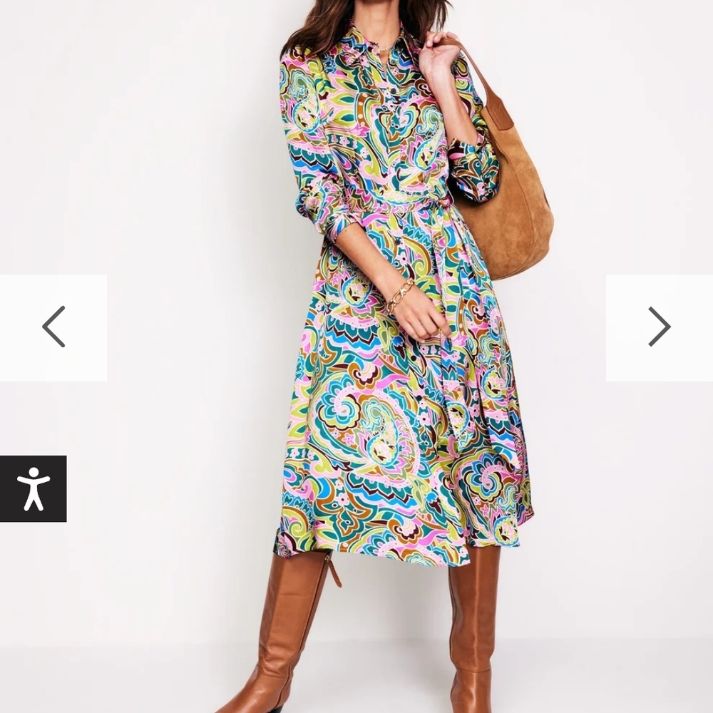 Boden Multicolor Swirl Long Sleeve Dress